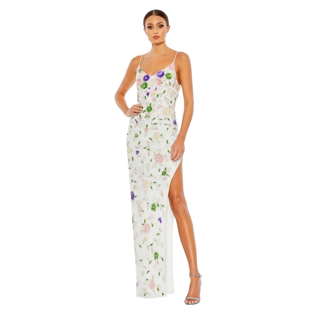 Mac Duggal 10893 Floral Embellished High Slit Sleeveless Dress Size 10 NWT $598